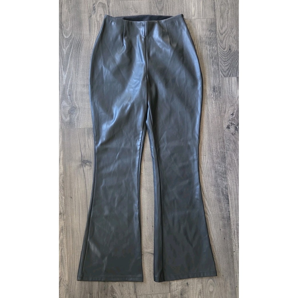 ASOS DESIGN Pants Womens 6 Black Faux Leather Flare Leg Pull On Dressy Side Zip